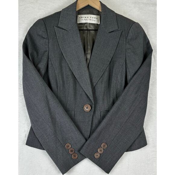 Trina Turk Blazer One Button Blazer Women's Size 4 in Charcoal - Picture 2 of 9